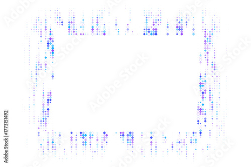 Abstract digital frame with glowing blue and purple diamond shapes, creating a vibrant rectangular border on a transparent background, futuristic technology concept.