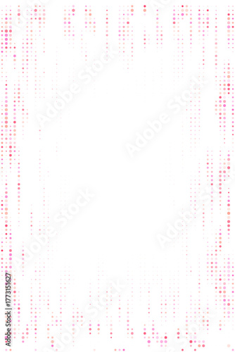 Abstract digital background with falling pink and purple dots creating a modern tech-inspired frame on a dark backdrop.