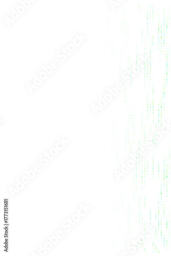 Green binary code stream falling on a transparent background, symbolizing digital data, cybersecurity, and advanced technology in a futuristic abstract design.