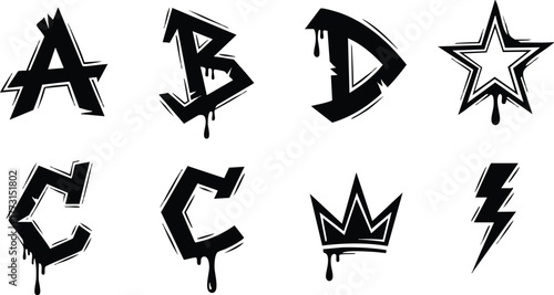 Graffiti Style Alphabet Letters and Symbols Set.