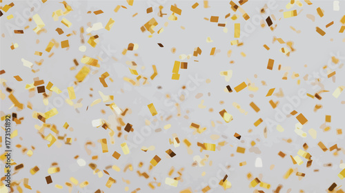 Fundo abstrato com confetes dourados caindo, criando uma atmosfera festiva e de celebração.