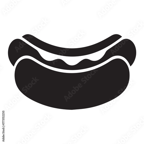 A black and white illustration of a hot dog, representing a classic american food, isolated on white background the design is simple and iconic, perfect for foodrelated themes