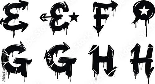 Graffiti Letters E F G H with Arrow and Star Accents.