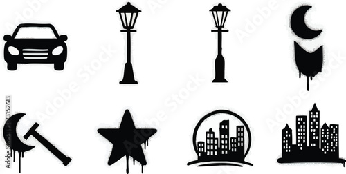 Collection of Urban and Abstract Icons with Graffiti Style.