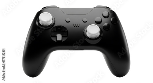 A black video game controller isolated on transparent background