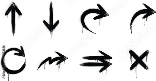 Set of black graffiti arrows with dripping paint effect pointing in various directions.