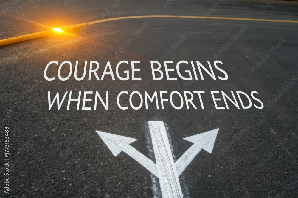 Fototapeta premium Road with arrows and inspiring quote about courage