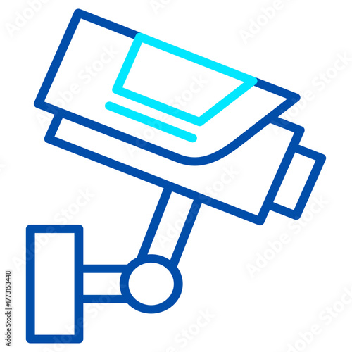 A wall-mounted CCTV camera vector icon symbolizes vigilance, espionage technology, and controlled access points