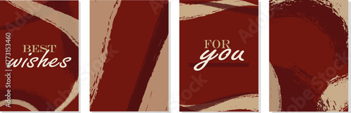 Elegant red greeting card set with brush strokes