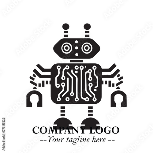 Circuit Robot Logo Symbol in Black on the White Background with Futuristic Tech Design
