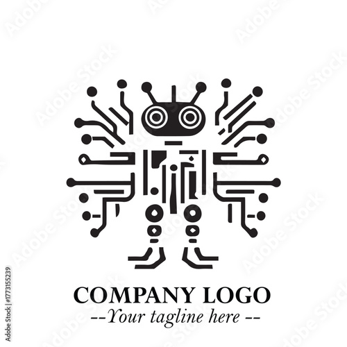 Circuit Robot Logo Symbol in Black on the White Background with Futuristic Tech Design
