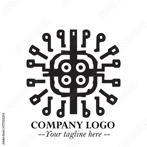 Circuit Robot Logo Symbol in Black on the White Background with Futuristic Tech Design
