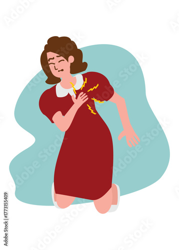 Woman having chest pain. Simple flat illustration. 