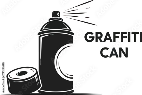 Black and white graffiti spray can with nozzle and cap illustration.
