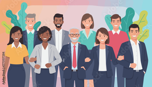 Diverse professional team portrait showing unity leadership and success in business collaboration