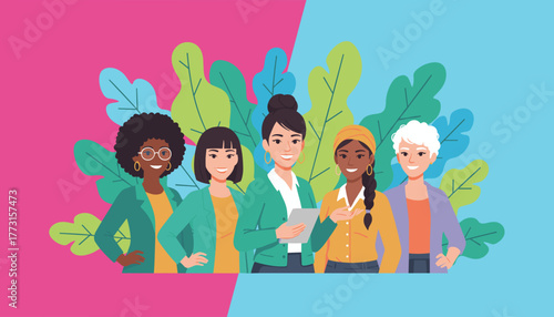 Diverse professional women team standing together Female power business success and empowerment