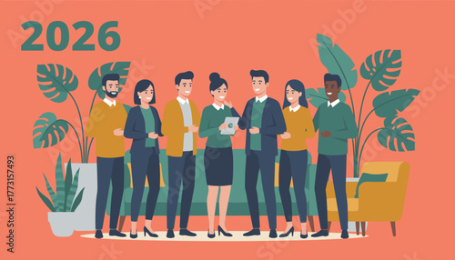 Collaborative business team planning future strategy for 2026 in a modern setting