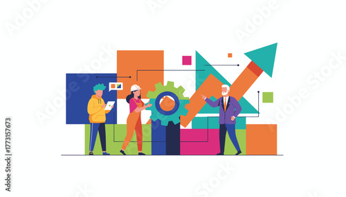 Diverse team collaboration driving business growth strategy and success Vector illustration