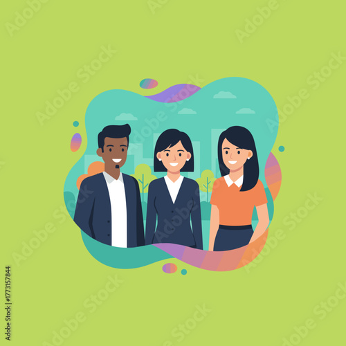 Smiling diverse business team flat illustration for HR corporate and collaboration concepts