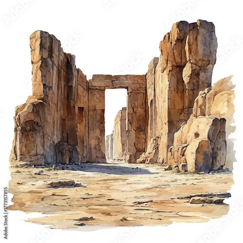 Al Ula Ancient City, watercolor clipart vector, isolated on a white background.