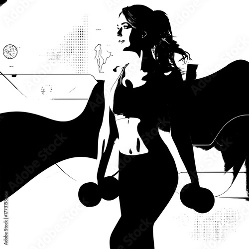 One leg focus pink purple fitness girl flat art no shadow copyspace