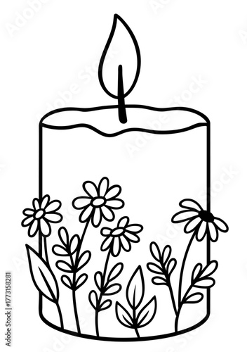Candle with pressed flowers — floral cozy home decoration