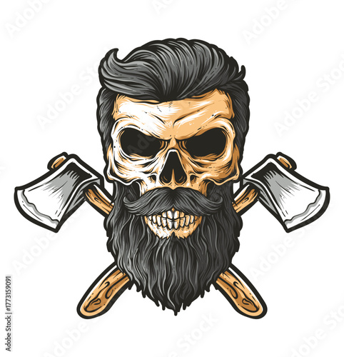 Dark Skull Icon: A formidable skull icon with a distinctive beard and crossed axes, embodies the bold and edgy essence of adventure. The intricate design and bold color.
