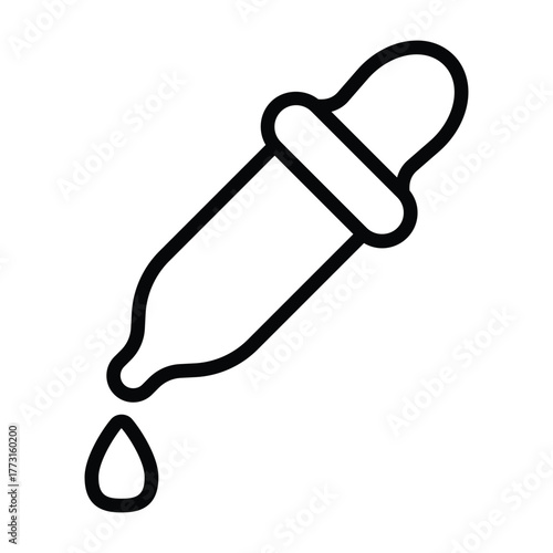 Minimal line art of dropper with liquid drop. Suitable for color design, chemistry, or creative tool concepts.