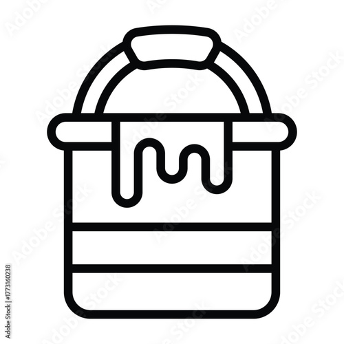 Line art of an open paint bucket with dripping paint. Perfect for art, creativity, and renovation designs.
