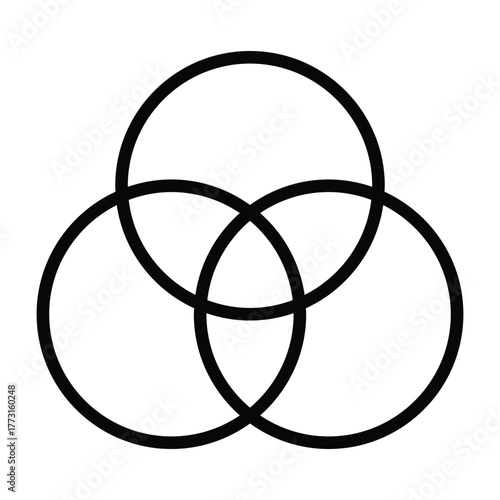 Line illustration showing RGB color model with overlapping circles. Suitable for digital design, color theory, and creative education.