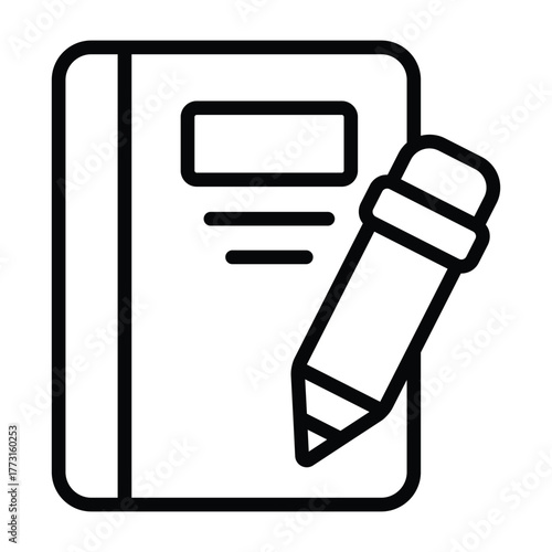 Minimalist line art of an open sketch book with pencil. Perfect for drawing, design, and art-related projects.