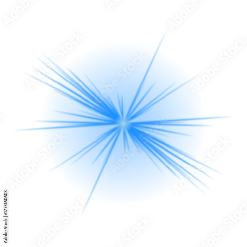 Vibrant blue light burst effect radiating energy on a dark abstract background, perfect for futuristic designs and digital overlays