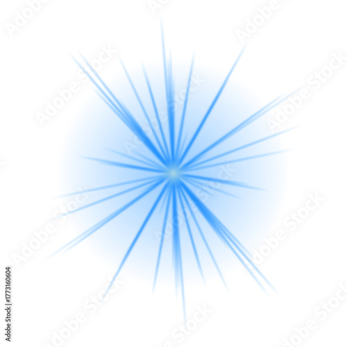 Vibrant blue light burst effect radiating from a central point on a dark transparent background, creating an abstract and energetic visual