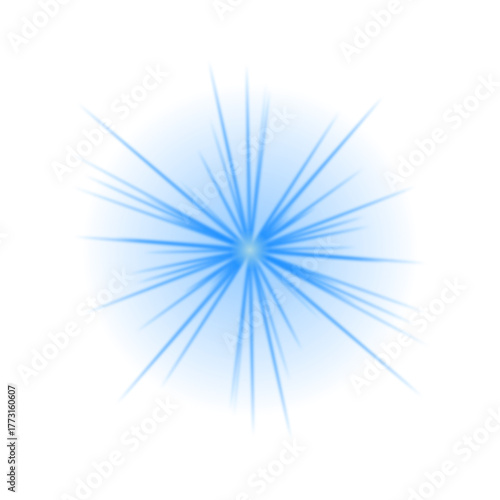 Vibrant blue starburst effect with glowing light rays emanating from a central point on a deep transparent background