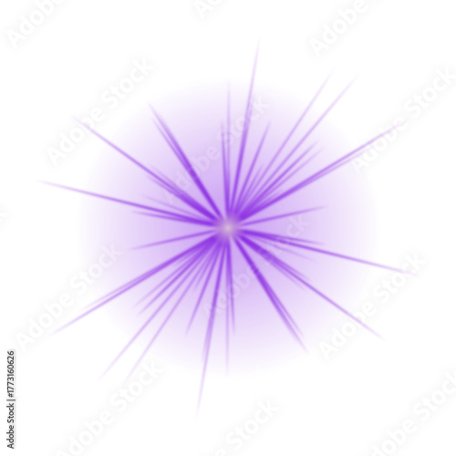 Bright violet starburst effect with glowing center and sharp light rays, perfect for abstract backgrounds and futuristic designs.