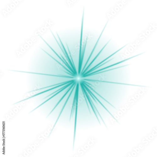 Vibrant Teal Light Burst Effect with Radiant Rays and Glowing Streaks Against a Deep Black Abstract Background