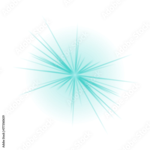 Abstract Cyan Starburst Effect with Glowing Beams Illuminating a Deep Black Space