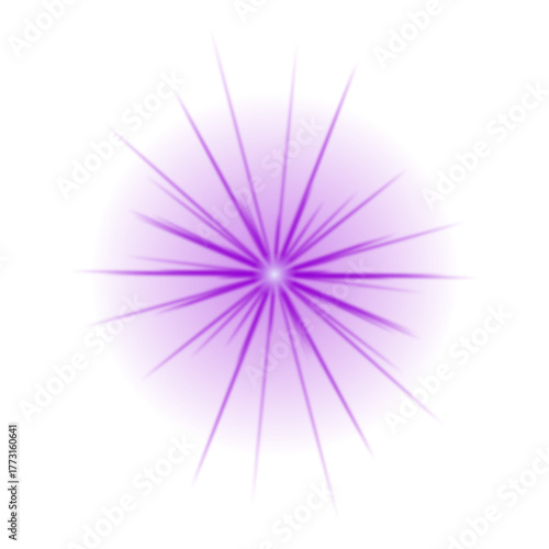 Vibrant purple light burst with radiating rays on a transparent background, creating an abstract and energetic visual effect.