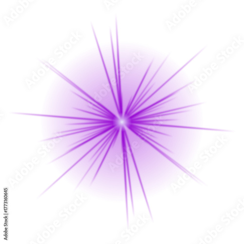 Vibrant purple light burst with radiating rays on a transparent background, creating an abstract and energetic starburst effect.