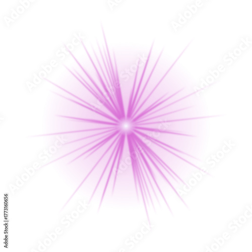 Bright purple lens flare with radiating beams, an abstract digital light effect for overlays and backgrounds.