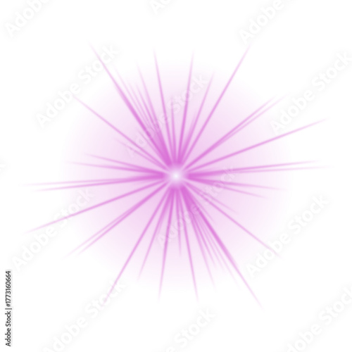 Vibrant pink and purple starburst light effect radiating on a dark transparent background, creating an abstract and energetic glow.
