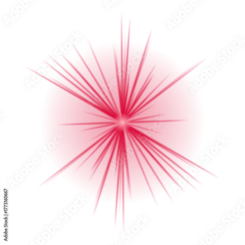 Dynamic red starburst effect with glowing light beams emanating from a central point against a deep transparent background.