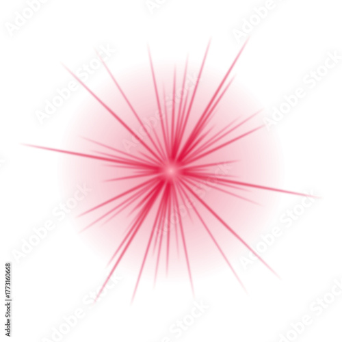 Vibrant red light burst with radiating rays on a transparent background, creating an energetic and dynamic abstract effect