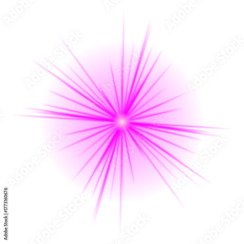 Vibrant Pink Light Burst with Radiant Rays on a Dark Background, Abstract Digital Lens Flare Effect