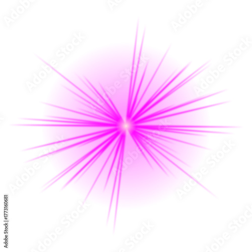 Vibrant pink light burst with radiating rays on a transparent background, creating an energetic and abstract starburst effect