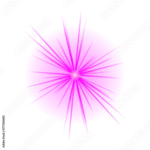 Vibrant Pink Starburst Light Effect with Radiant Rays, Abstract Digital Graphic Design Element on Dark Background