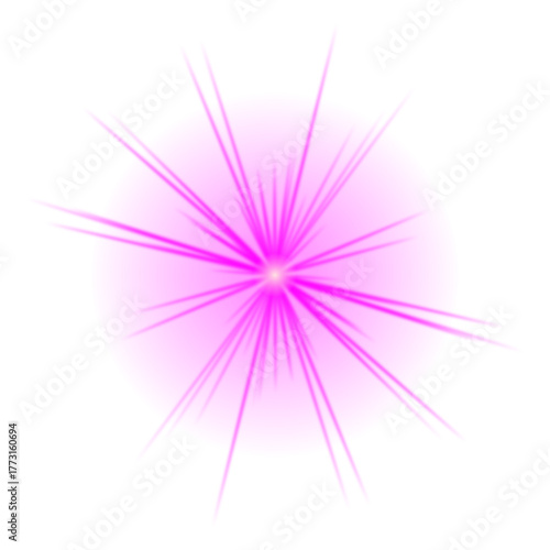 Vibrant Magenta Light Burst with Radiating Beams and Glowing Energy, Abstract Digital Lens Flare Effect on a Deep Black Background
