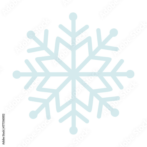 Light blue flat style geometric snowflake with delicate symmetry for winter and holiday designs. Vector isolated illustration