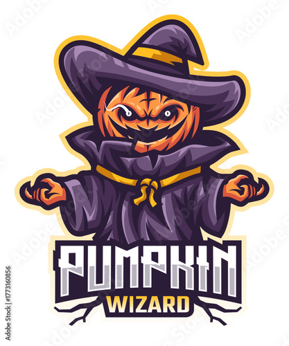Enchanting Pumpkin Wizard: A whimsical illustration of a pumpkin-headed wizard, radiating a spellbinding charm, is a captivating scene of Halloween enchantment.