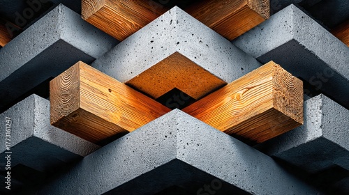 Fototapeta Naklejka Na Ścianę i Meble -  Abstract geometric composition of wood and concrete